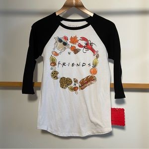 nwt friends thanksgiving 3/4 sleeve baseball tee
